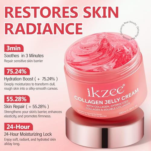 Collagen Jelly Cream - Instant Face Lift & 24h Hydration - Korean Skincare with Hydrolyzed Collagen - No Artificial Colors, 3.38 Fl Oz - Real Results, Transform Your Skin