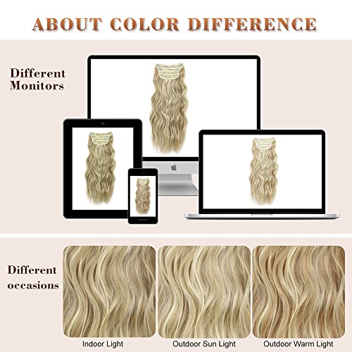 QGZ Clip in Long Wavy Hair Extensions Synthetic 4PCS Thick Hairpieces for Women 20 Inch Long Fiber Hair Extension for Daily Party Use (Ash Blonde mixed Platinum Blonde) …