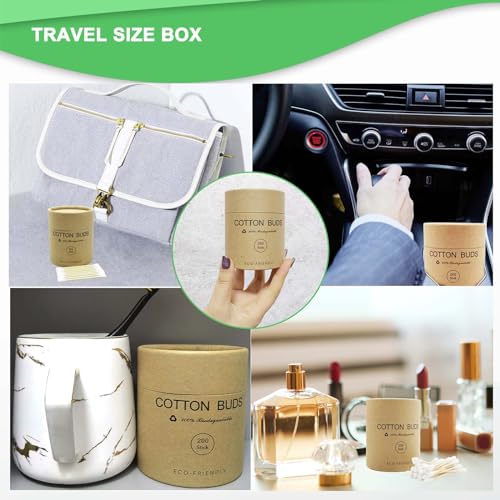 YILEAITECH Bamboo QTips 400 Count Cylinder Box – Organic Cotton Buds, Plastic-Free & Biodegradable