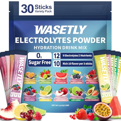 Electrolytes Powder Packets Sugar Free - 30 Sticks, 10 Flavors