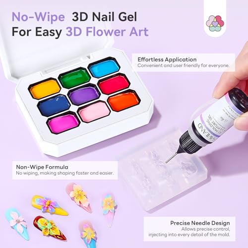 SAVILAND 3D Patting Gel Polish Kit - 9 Colors & Flower Molds