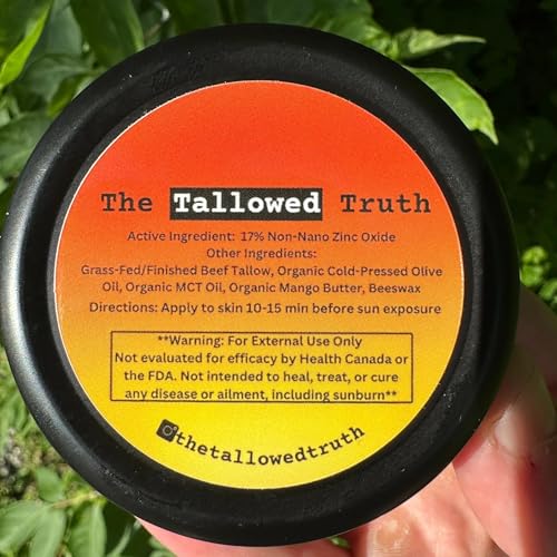 S-Balm ?Tallow and Zinc Sun Block ? Grass-Fed Beef Tallow Moisturizer with 17% Non-Nano Zinc Oxide ? Unscented Balm For Daily Outdoor Use ? 2 oz