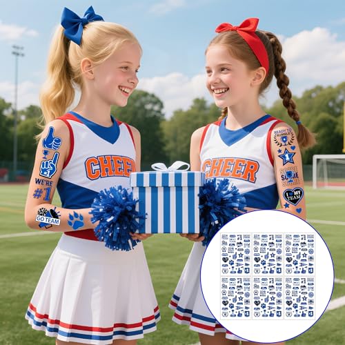 Dark Blue Team Spirit Temporary Tattoos - 170+ Team Spirit Tattoo Decorations, Sport Party Favors Supplies, Cheerleading Glitter Sport Game Stickers for School Event(6 Sheets)