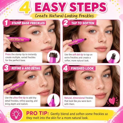 Dual-Ended Freckle Stamp Pen - Waterproof Fake Freckles Makeup (Beige Brown)