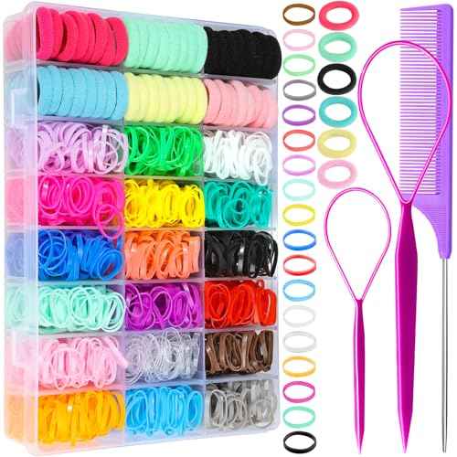 YGDZ Elastic Hair Bands, 1500pcs Rubber Bands for Hair, 80pcs Cotton Toddler Hair Ties, Colorful Small Ponytail Holders, Hair Accessories for Girl, Toddler