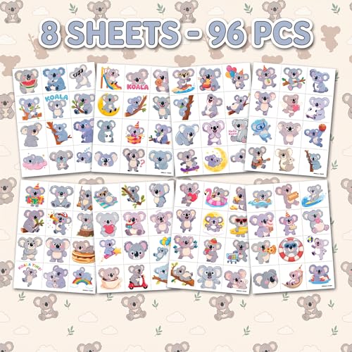 96 PCS Koala Temporary Tattoos for Kids | Party Favors