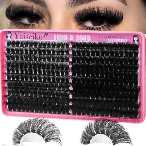 Lash Clusters 100D+200D Thick Eyelash Clusters 12-25mm Wispy Individual Mega Volume Lashes D C Cluster Eyelash Extensions 280Pcs DIY Lash Extension at Home, by Yaiseiko(Plant Fiber)