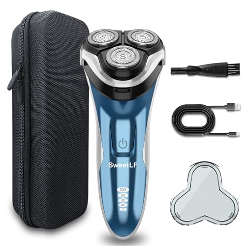 Waterproof Men¡¯s Electric Shaver with Travel Case, Powerful & Quiet, Type C Fast Charge (60min Charge, 120min Use), Precision Trimmer (Blue)