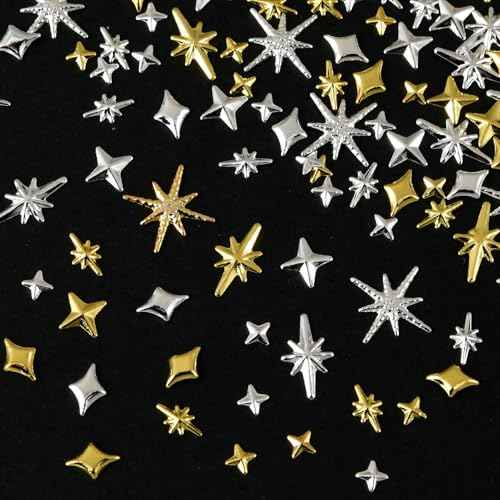 2500Pcs Star Nail Charms, Silver & Gold Nail Charms Bulk for DIY 3D Nail Art Charms & Charms for Nails Design