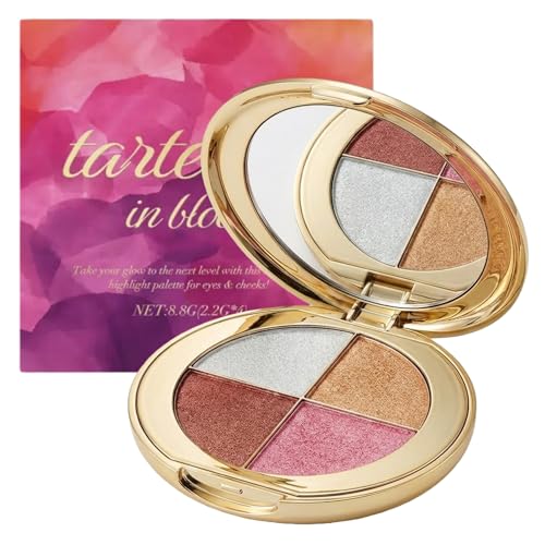 Viviyoo 4-Color Highlighter & Blush Palette with Mirror - Long-Lasting Shimmer Eyeshadow Makeup Kit, Travel Size Gold