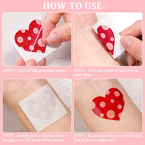 Whaline 160Pcs Glitter Heart Temporary Tattoos Valentine Party Favor
