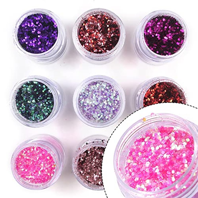 9 Color Holographic Chunky Glitter Sequins Resin Crafts Colorful Nail Sequins for Face body and Women DIY Decoration (Mixed Color-A)