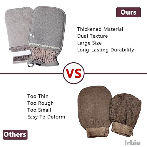 Irbis Deep Exfoliating Glove-Korean Body Scrub Mitt,Exfoliator Scrubber, Dead Skin Remover, Dual Texture Bath Sponge&Washcloth-Great for Shower, Bath, Spray Tan Removal or Home Spa-(Pink,Grey,Blue)