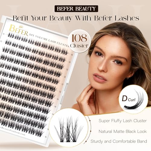BEFER 3D Curl Lash Clusters - 108 Pcs DIY Eyelash Extensions