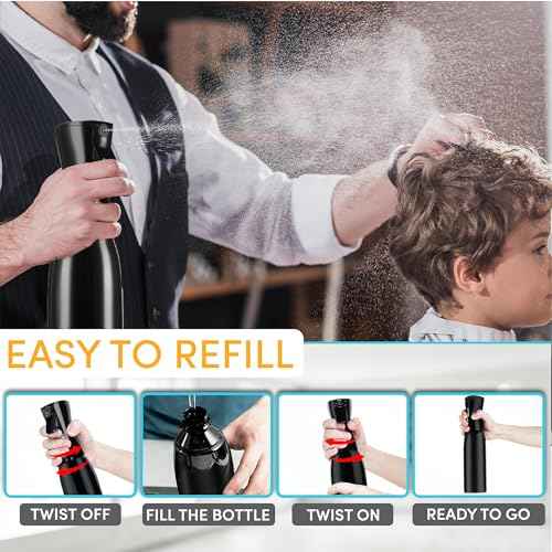 Hula Home Spray Bottle for Hair (20oz/590ml) - Powered by Flairosol¢ç Spray Technology - Continuous Ultra Fine Mist Sprayer ? For Hairstyling, Cleaning, Salons, Plants, Essential Oil & More - Black