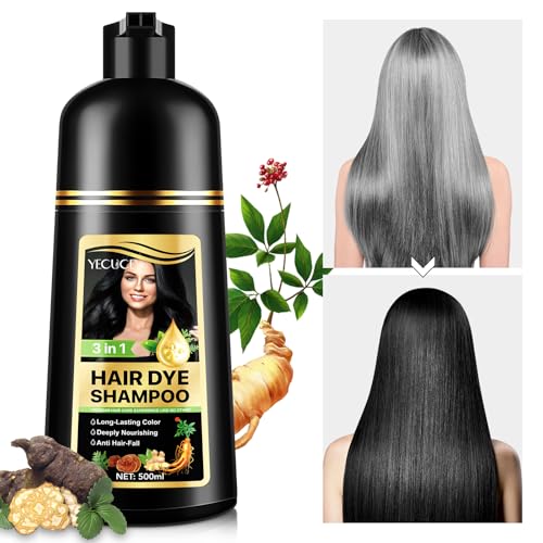 Instant Hair Dye Shampoo Black, 500ml Hair Color Shampoo for Gray Hair Coverage Nature Herbal 3 in 1 Hair Dye Shampoo for Men and Women, Instant Color Shampoo Long Lasting 16.9 Fl Oz