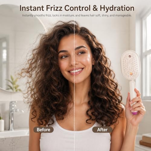 PAPABA Electric Spray Massage Comb - 3-in-1 Detangling Brush with Water Mist, Self-Cleaning, Pink