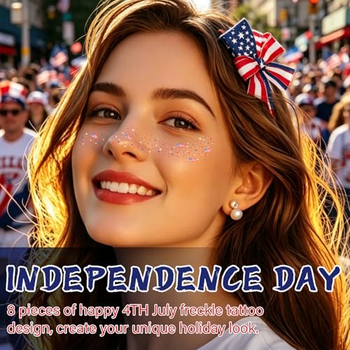 8Pcs USA Flag Glitter Freckle Stickers - Waterproof Temporary Tattoos