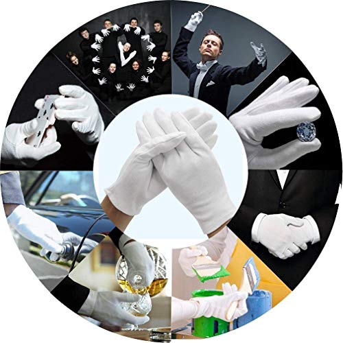 ANSMIO 2 Pairs Cotton Gloves, White Gloves for Dry Hands, Cotton Gloves for Sleeping, Moisturizing Night Gloves, White Gloves 100% Cotton, Size L (2 Pairs)