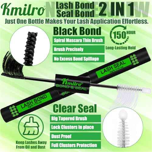 Lash Cluster Glue Bond and Seal Waterproof Eyelash Glue Upgrade 150Hours Strong Hold Long-Lasting 2 in 1 Lashes Bond and Seal Eyelashes Clusters DIY at Home Latex-Free for Sensitive Eyes, by Kmilro