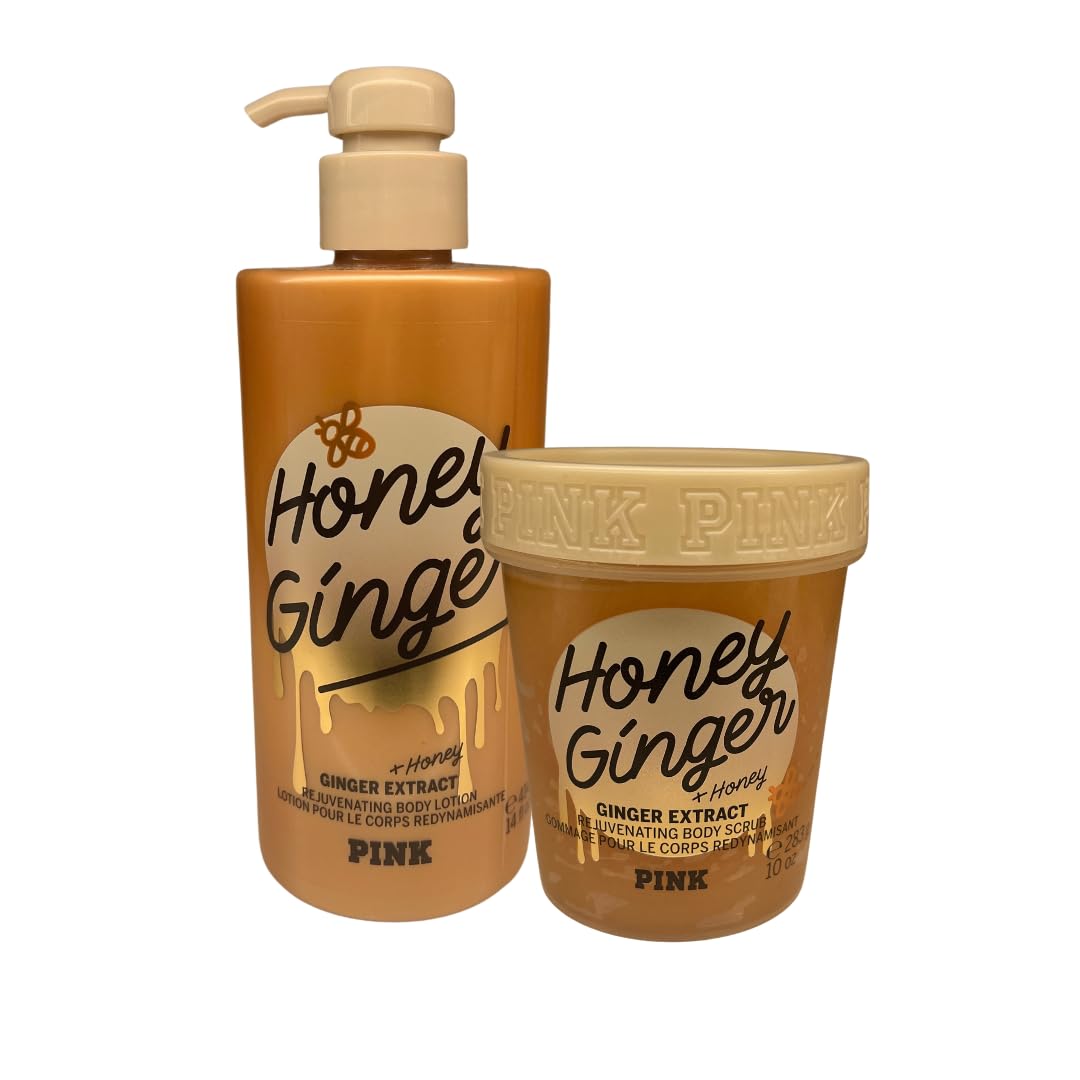 Victoria's Secret Honey Ginger - 2 pc bundle - Body Lotion 14oz - Body Scrub 10oz