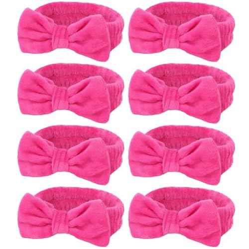 Jaciya Spa Makeup Headband 8 Packs Skincare Headband for Washing Face Spa Gifts for Women Bachelorette Party Favors Wedding Hair Accessories(Hot Pink)