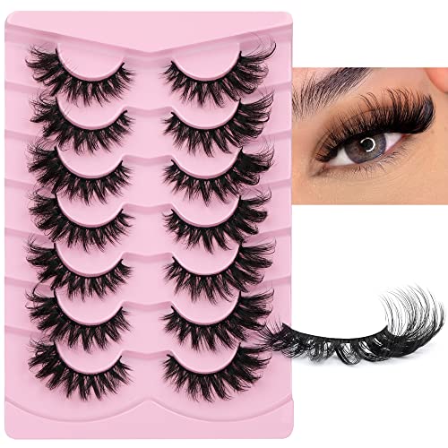 JIMIRE Faux Mink Cat Eye Lashes - 17MM Fluffy Fox Eye (7 Pairs)