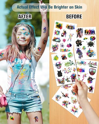 204Pcs Paintball Temporary Tattoos for Kids Birthday Party