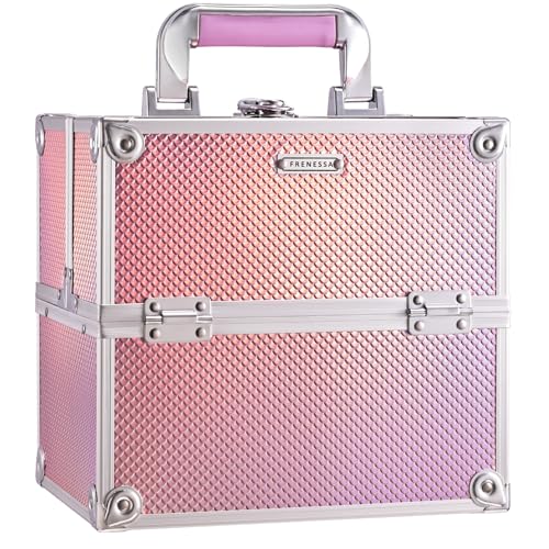 Mermaid Pink Makeup Case with 4 Trays & Lock | Travel Organizer