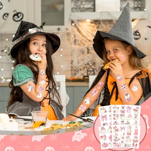 Pink Bow Ghost Temporary Tattoos Stickers - 12 Pack