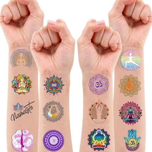 100 PCS Yoga Temporary Tattoos - Mandala Flower Designs for Party Favors
