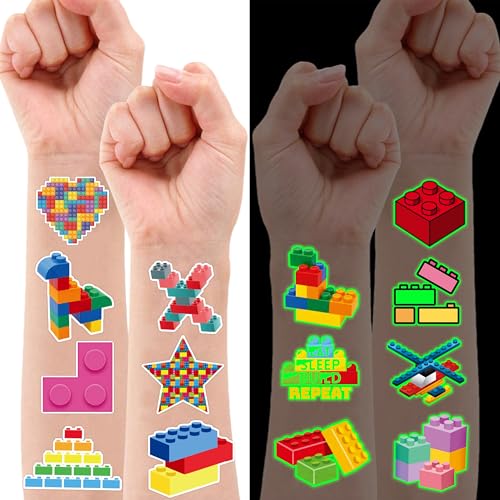 96PCS Building Block Temporary Tattoos for Kids Party Favors