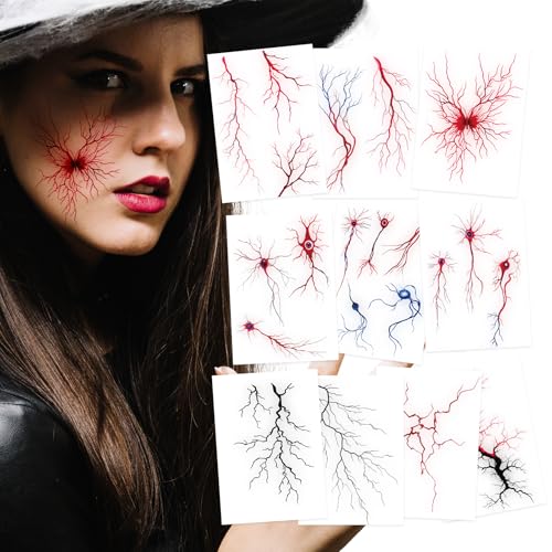 10-Sheet Realistic Vein Temporary Tattoos - Halloween Zombie Makeup