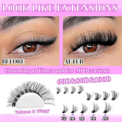 Lashes Clusters Kit Gift Packs 3 Styles 760Pcs with 2X Bond&Seal Volume Soft False Eyelash Extension 80D+100D D Curl Wispy Natural DIY Individual Fake Eyelashes Box for Beginners Bulk Pack