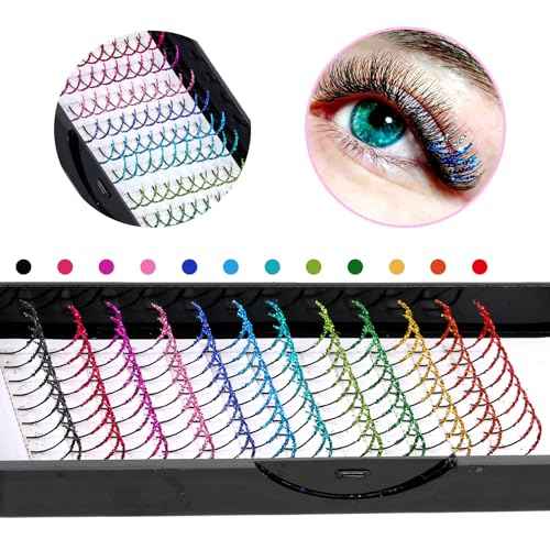 Glitter Lash Extensions, 120 Pcs 12 Colored Wide Individual Lashes Cluster DIY Eyelash Extensions Single Eye Lash Professional Supplies for Personal Makeup