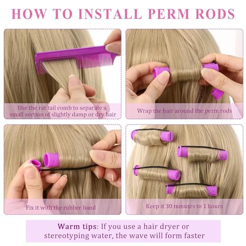 60 Pcs Perm Rods Set for Natural Hair - 3 Sizes Cold Wave Rods