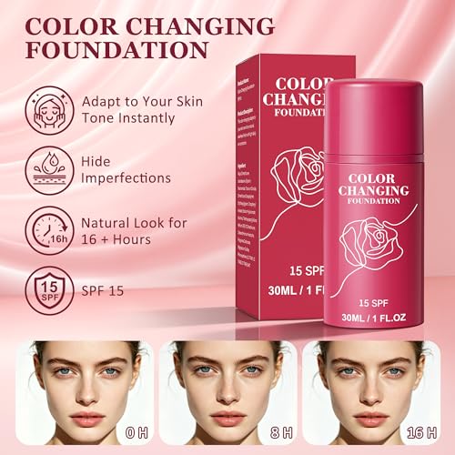 Color-Changing Foundation for All Skin Tones, Long-Lasting Liquid