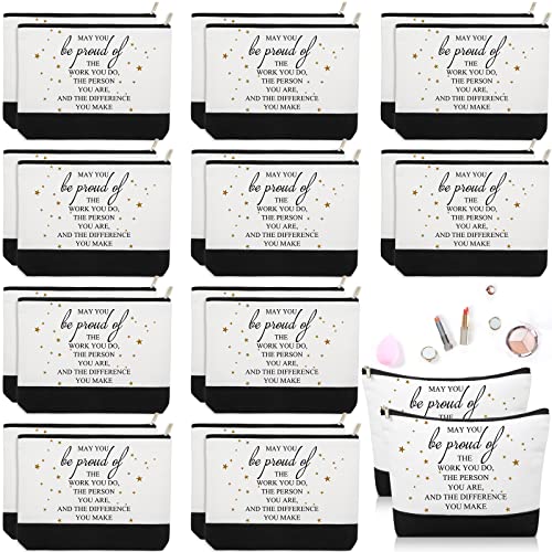 Roowest 20 Pcs Employee Appreciation Gifts Bulk Cosmetic Bags for Womens History Month Makeup Bag Thank You Makeup Pouches with Zipper Office Groups Gift for Team Coworker Staff Nurse(White,Proud)
