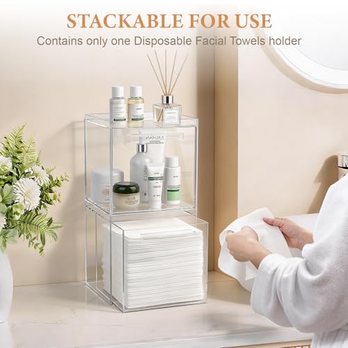 Acrylic Face Towel Holder with Qtip Organizer - 15 Inch Storage