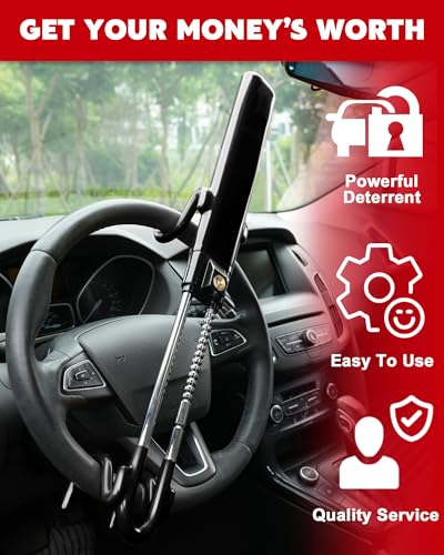 Tevlaphee Steering Wheel Lock Anti-Theft Car Device Heavy Duty Security Car Lock Antitheft Locking Devices Great Deterrent Adjustable Car Wheel Lock Anti Theft for Vehicle Truck with 3 Keys(Black)