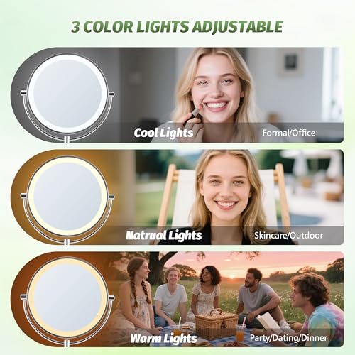 VORREMIRR 9" Chrome Makeup Mirror with Lights, 1X/20X Magnification, Rechargeable