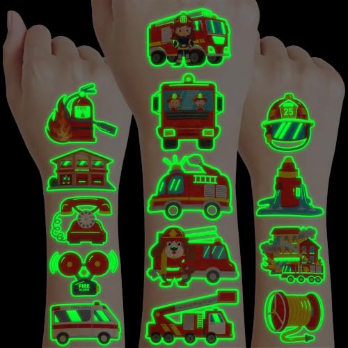 96 PCS Glow in the Dark Firefighter Temporary Tattoos