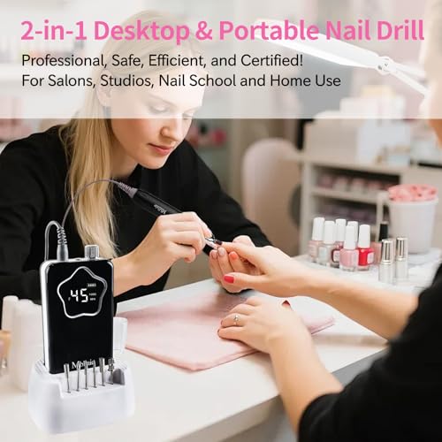 Mbllaie Black Professional Electric Nail Drill 45000 RPM Rechargeable & Portable