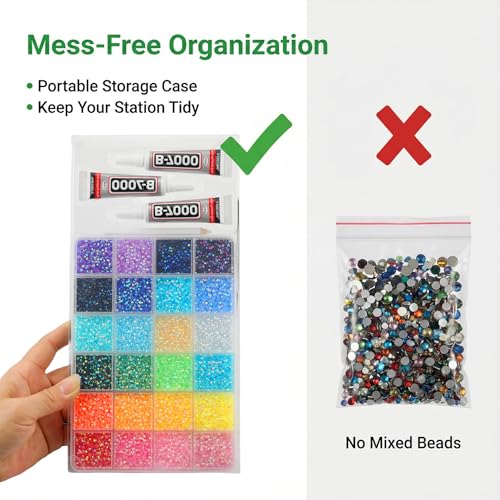 Worthofbest 33,000 Pcs 3mm Flatback Rhinestone Kit with B7000 Glue & Tools