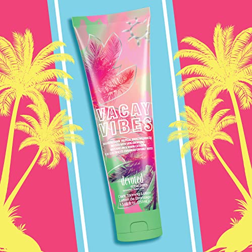 Devoted Creations Vacay Vibes Tanning Lotion ? Indoor/Outdoor Tropical Bronzing Cocktail Infused with Skin Quenching Watermelon and Guava Extracts, plus Electrolyte Enhanced Coconut Water ? 8.5 oz.