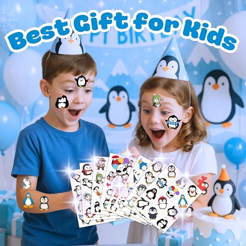 96 Penguin Temporary Tattoos for Kids - Pre-Cut No Scissors