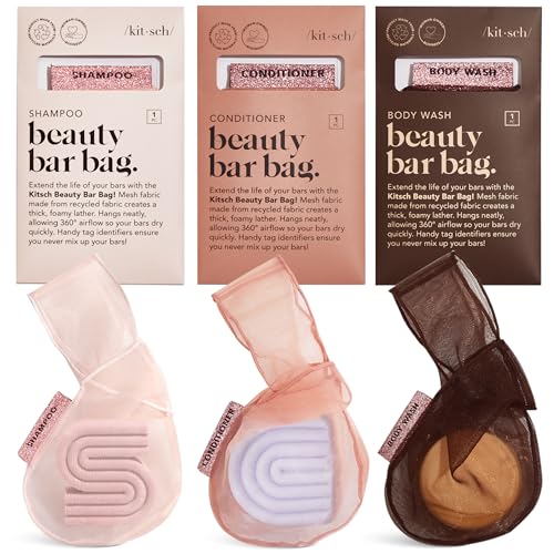 Kitsch Recycled Mesh Soap Saver Bag Set for Shampoo & Body Bars (3 Pack)