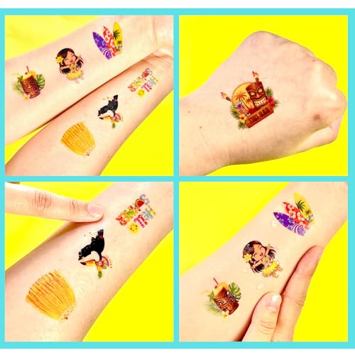 Hawaiian Luau Temporary Tattoos for Kids - 96 PCS