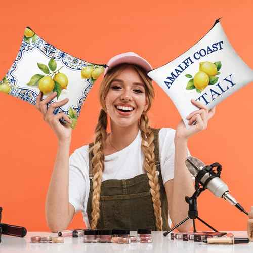 9 Pcs Amalfi Coast Cosmetic Bag Italy Lemons Canvas Makeup Bags Romantic Lemon Themed Travel Pouch Souvenir Gift for Women Girls Bachelorette Friend Birthday