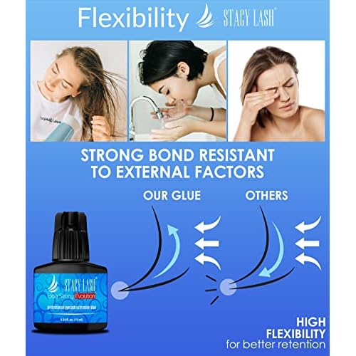 Stacy Lash Extra Strong Evolution Eyelash Extension Glue 10ml & STL-1 Isolation Tweezers for Extensions/Black Adhesive 1-2 Sec Drying Time/Precision Stainless Steel Tool/Professional Supplies